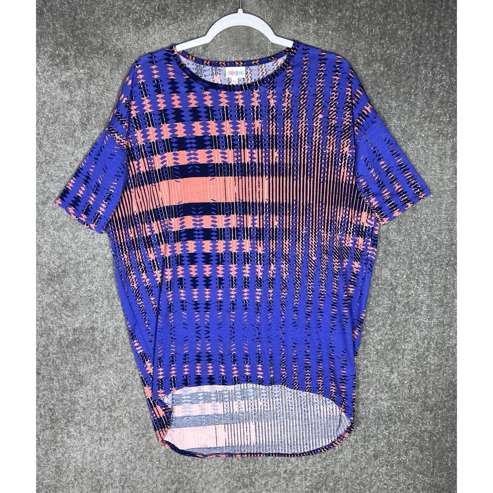 Lularoe Irma Tunic Top Womens Sz‎ XS Oversize Purple Blue Peach Stretch High-Low